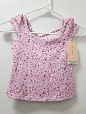 Blogilates Girls Princess Cap Sleeve Tee Floral Pink Youth Medium NWT